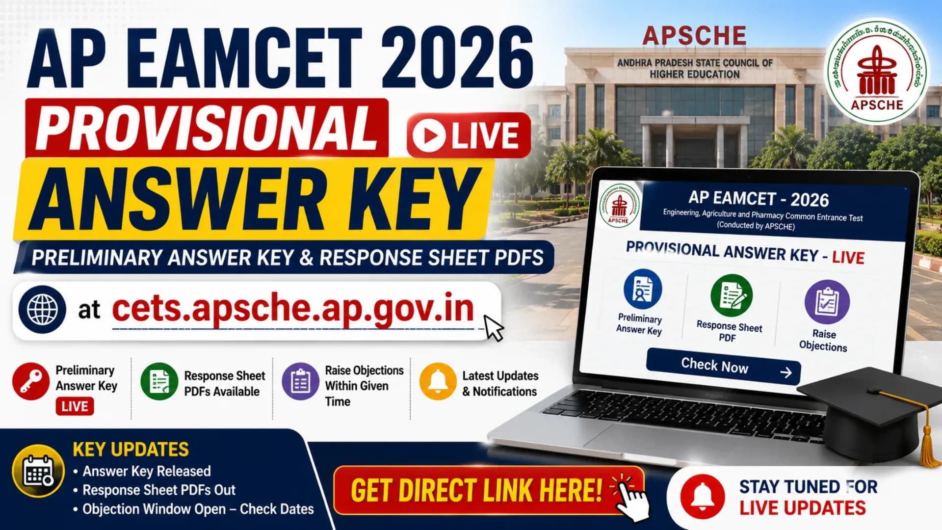 AP EAMCET 2026 Provisional Answer Key LIVE: Preliminary Answer Key, Response Sheet PDFs at cets.apsche.ap.gov.in, Get Direct Link Here, Check Latest Updates