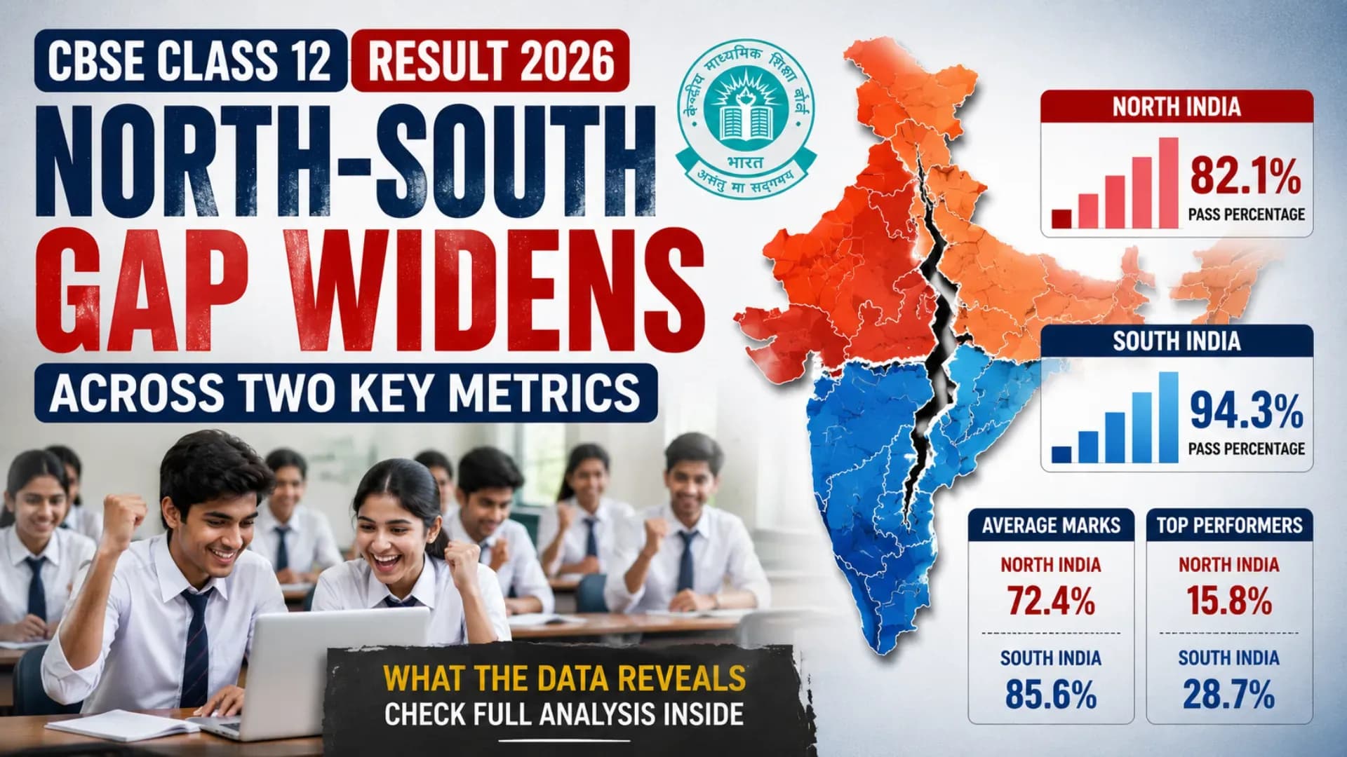 CBSE Class 12 Result 2026: North-South Gap Widens Across Two Key Metrics