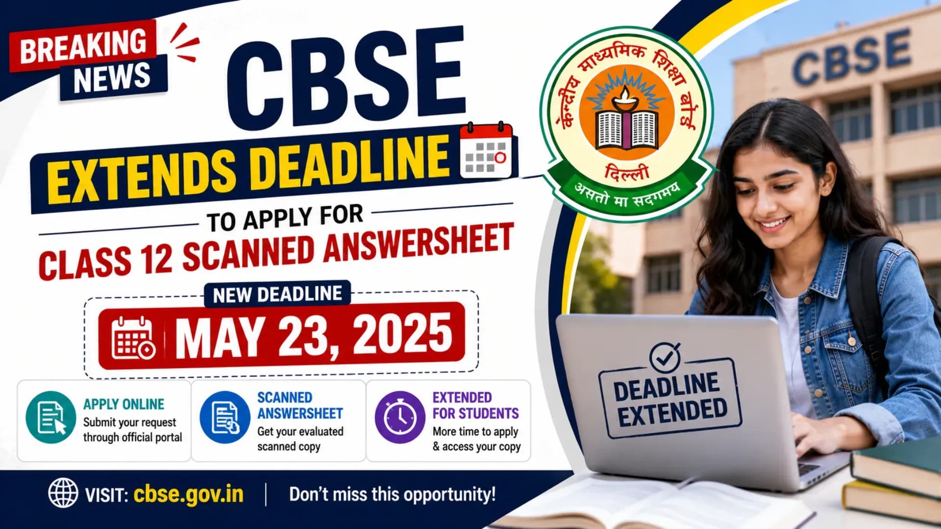 CBSE extends deadline to apply for Class 12 scanned answersheet till May 23