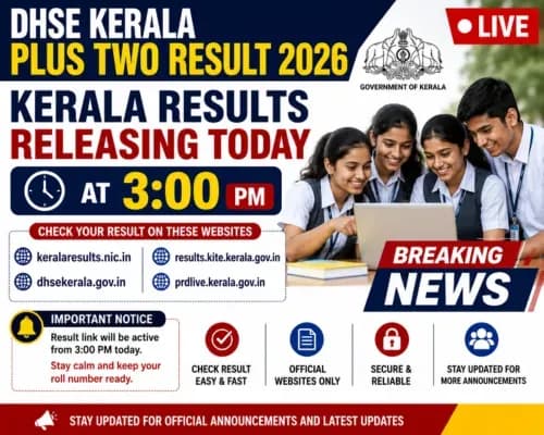 DHSE Kerala Plus Two Result 2026 Live: Kerala Results Releasing Today at 3 on These Websites, Check Important Notice and Updates