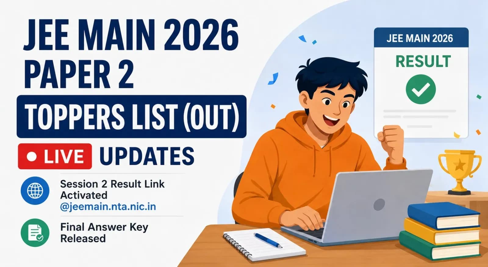 JEE Main 2026 Paper 2 Toppers List (OUT) LIVE Updates