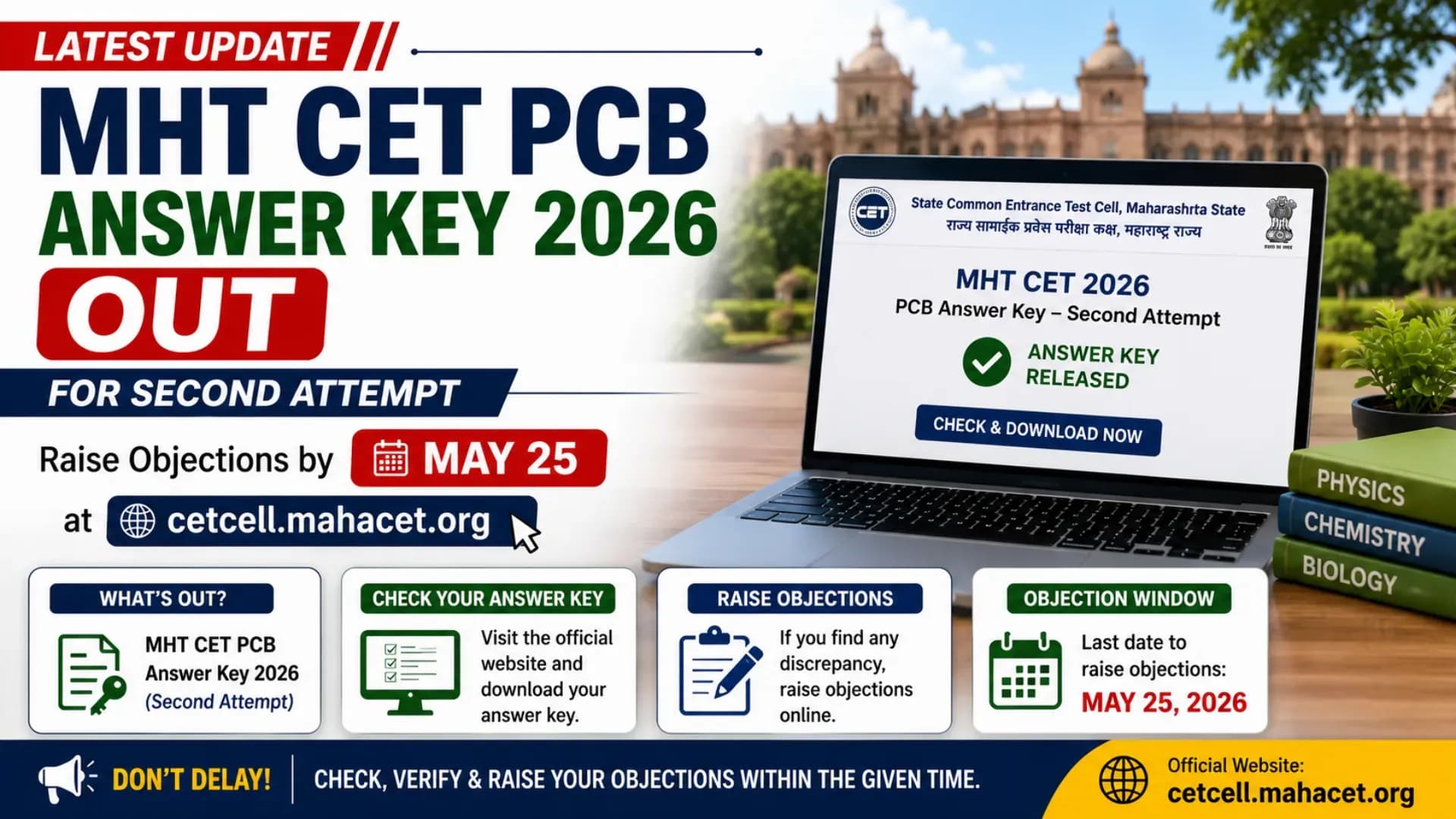 MHT CET PCB Answer Key 2026 Out for Second Attempt; Raise Objections by May 25 at cetcell.mahacet.org