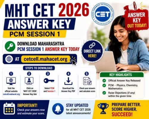 MHT CET Answer Key 2026: Download Maharashtra PCM Session 1 Answer Key Today at cetcell.mahacet.org; Direct link here