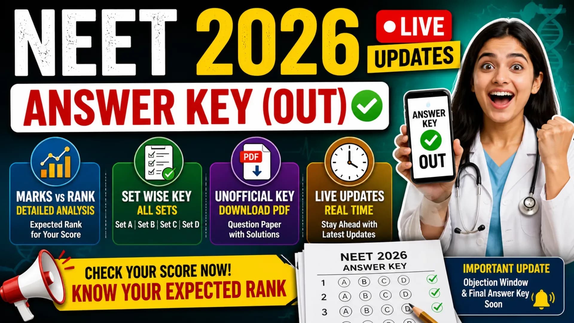 NEET 2026 Answer Key (OUT) LIVE Updates