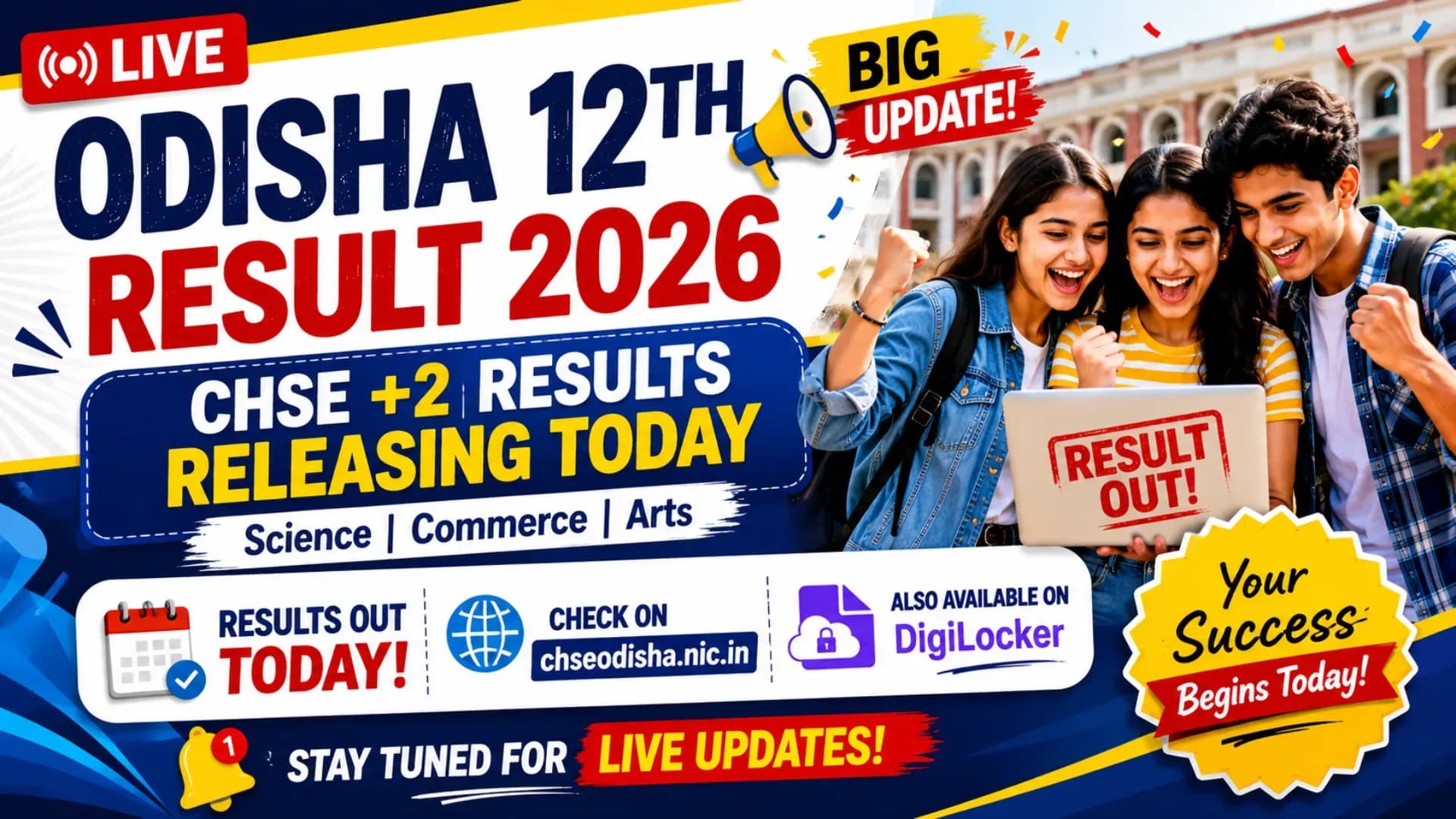 Odisha 12th Result 2026 LIVE: CHSE +2 Results for Science, Commerce, Arts Releasing Today on chseodisha.nic.in, DigiLocker Link