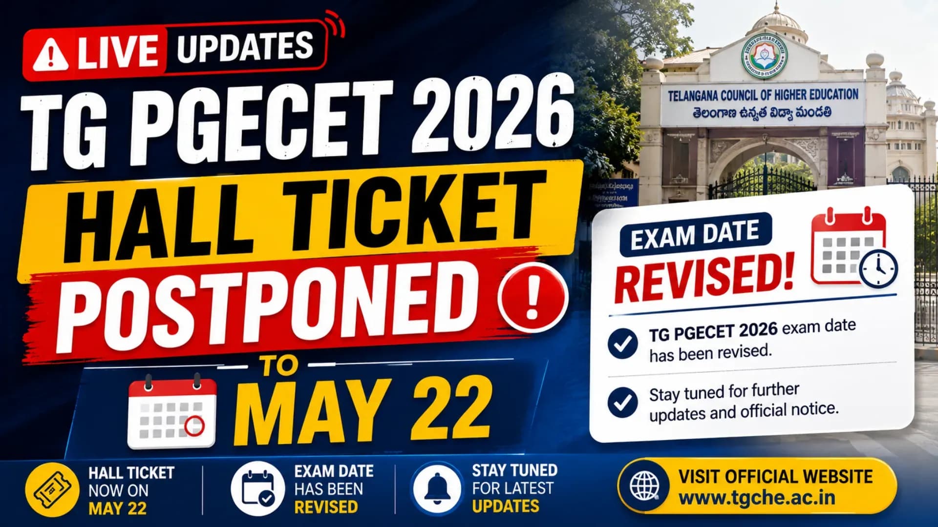 TG PGECET 2026 Hall Ticket Postponed to May 22: Exam Date Revised