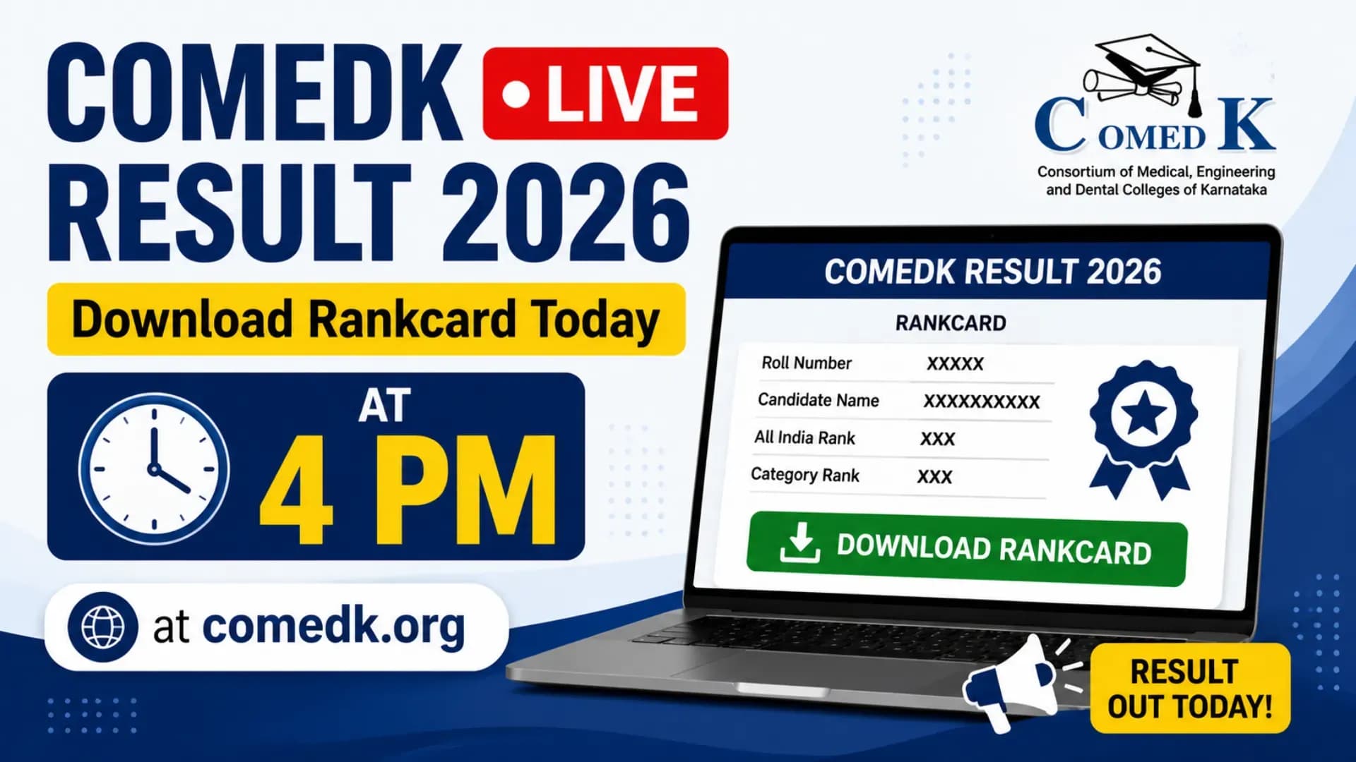 COMEDK Result 2026 LIVE: Download Rankcard Today at 4 PM at comedk.org 