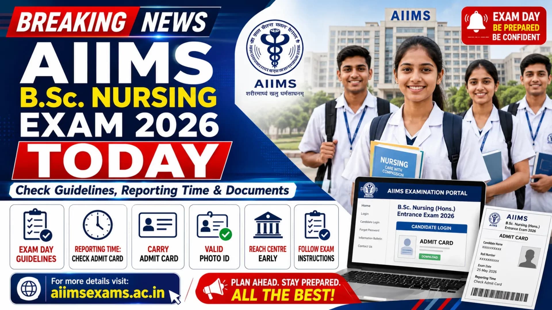 AIIMS B.Sc. Nursing Exam 2026 Today: Check Guidelines, Reporting Time and Documents to Carry