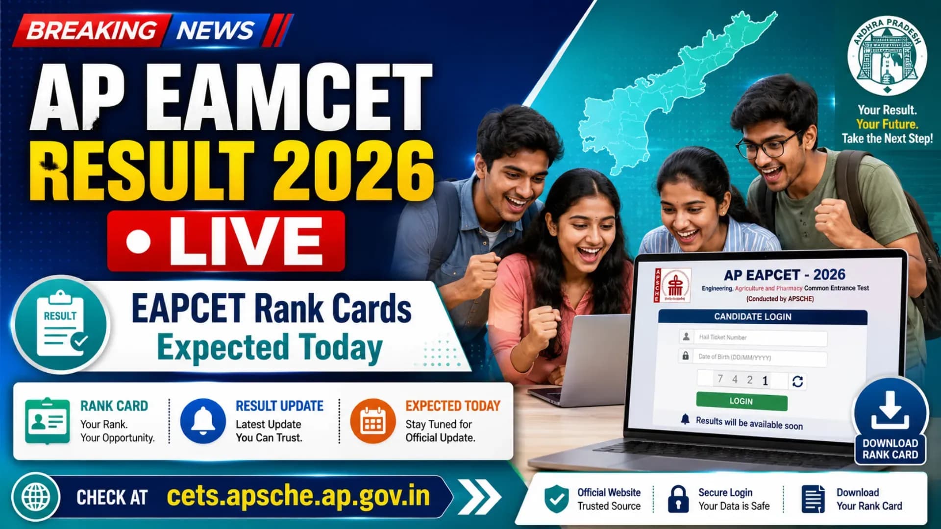 AP EAPCET Result 2026 LIVE: Rank Cards Expected Soon at cets.apsche.ap.gov.in