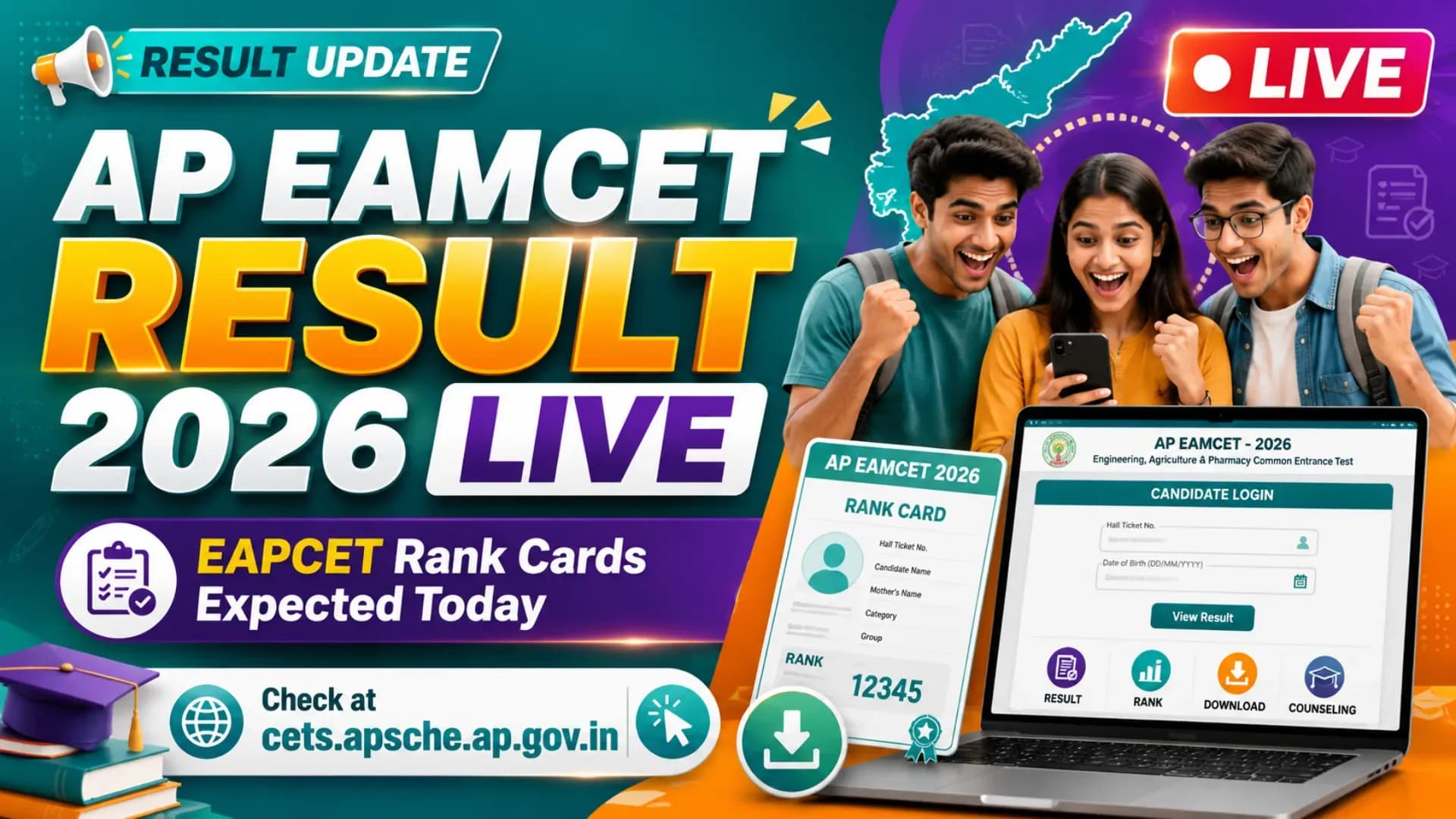 AP EAMCET Result 2026 LIVE: EAPCET Rank Cards Expected Today at cets.apsche.ap.gov.in
