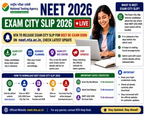 NEET Exam City Slip 2026 LIVE: NTA To Release Exam City Slip for NEET Re-Exam Soon On neet.nta.ac.in, Check Latest Update