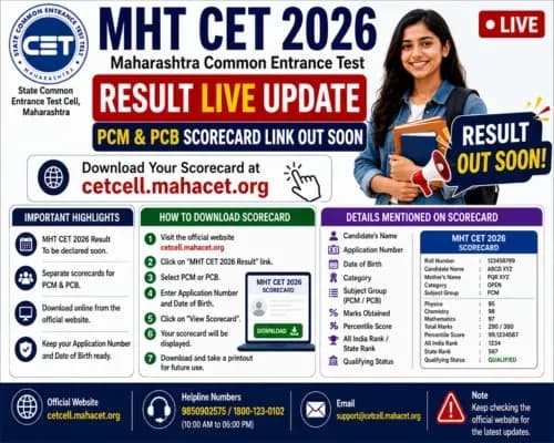 MHT CET 2026 Result LIVE: Maharashtra PCM, PCB Scorecard Link OUT Soon; Download Link at cetcell.mahacet.org