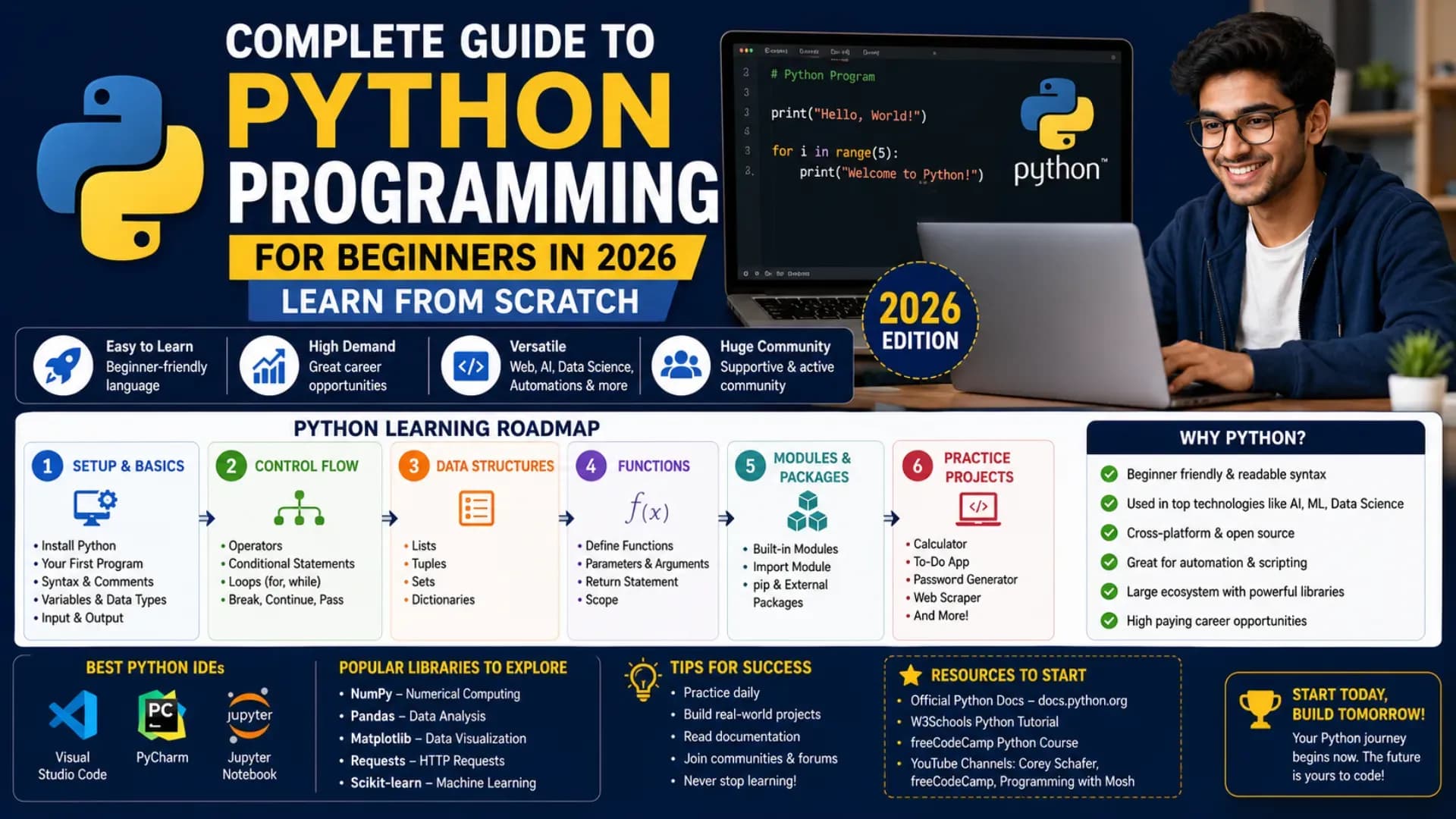 Complete Guide to Python Programming for Beginners in 2026: Learn From Scratch