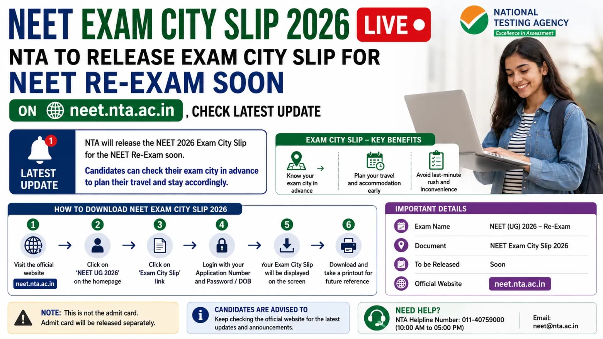 NEET Exam City Slip 2026 LIVE: NTA To Release Exam City Slip for NEET Re-Exam Soon On neet.nta.ac.in, Check Latest Update