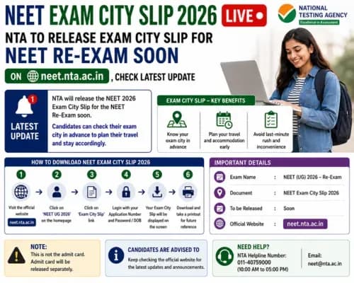 NEET Exam City Slip 2026 LIVE: NTA To Release Exam City Slip for NEET Re-Exam Soon On neet.nta.ac.in, Check Latest Update