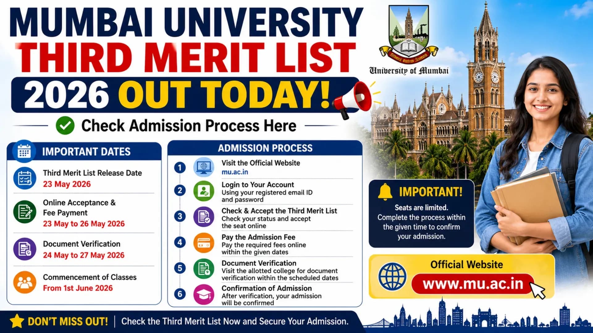  Mumbai University Third Merit List 2026 out Today: Check Admission Process Here