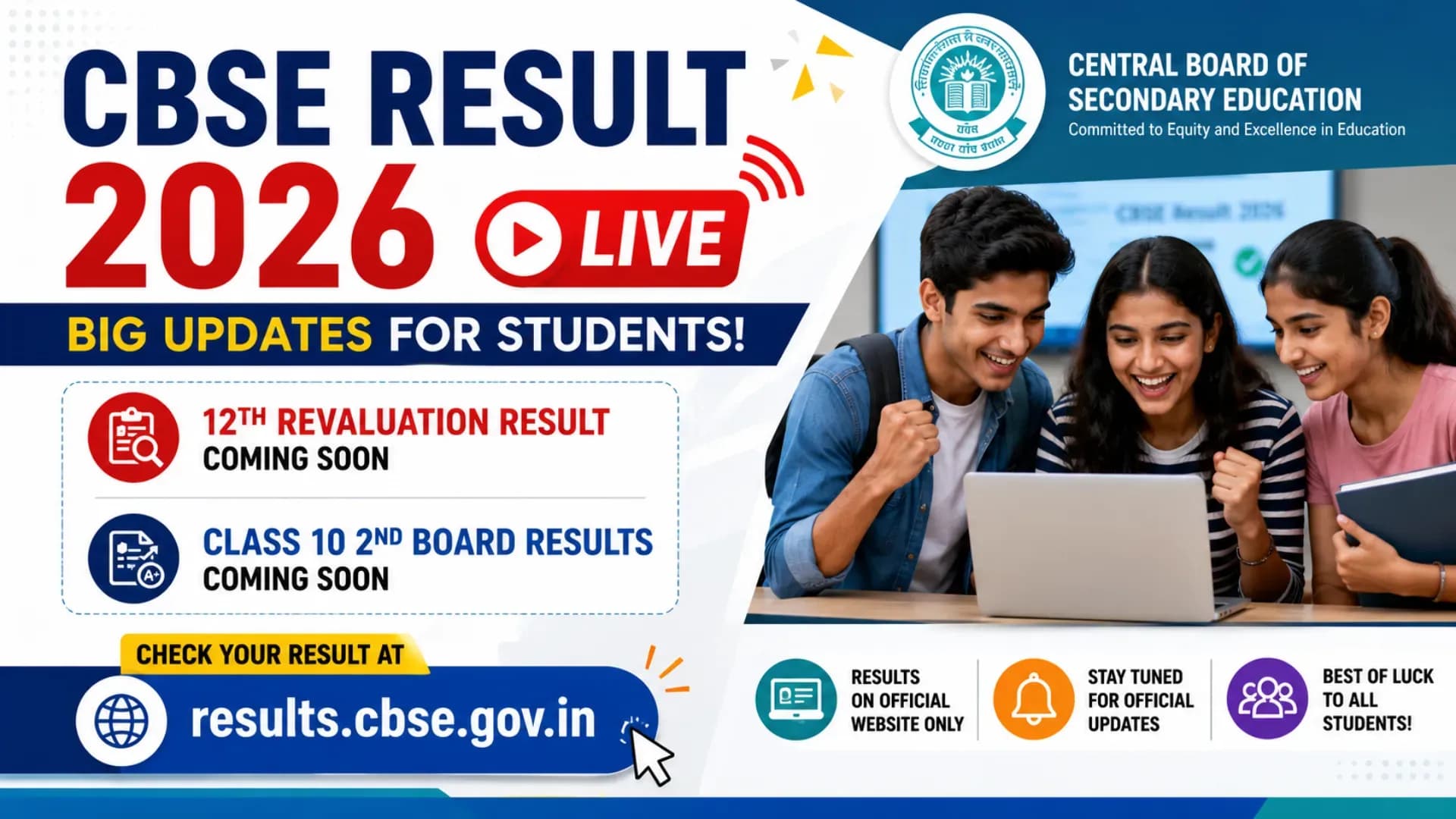 CBSE Result 2026 Live: 12th Revaluation Result, Class 10 2nd Board Results Soon on results.cbse.gov.in