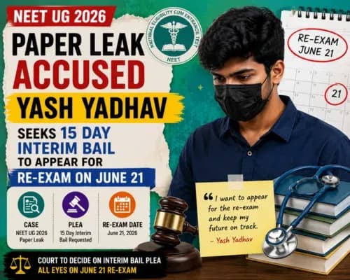 NEET UG 2026 Paper Leak Accused Yash Yadhav Seeks 15 Day Interim Bail to Appear for Re-Exam on June 21