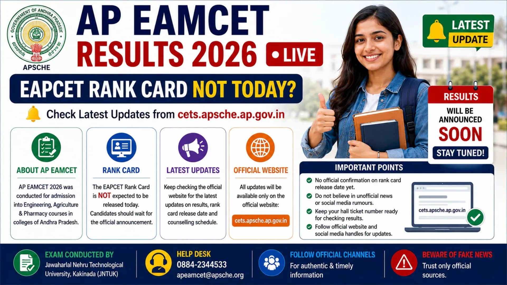 AP EAMCET Results 2026 LIVE: EAPCET Rank Card NOT Today? Check Latest Updates from cets.apsche.ap.gov.in
