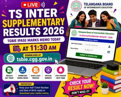 TS Inter Supplementary Results 2026 LIVE: TGBIE IPASE Marks Memo Today at 11:30 AM, Download at tsbie.cgg.gov.in