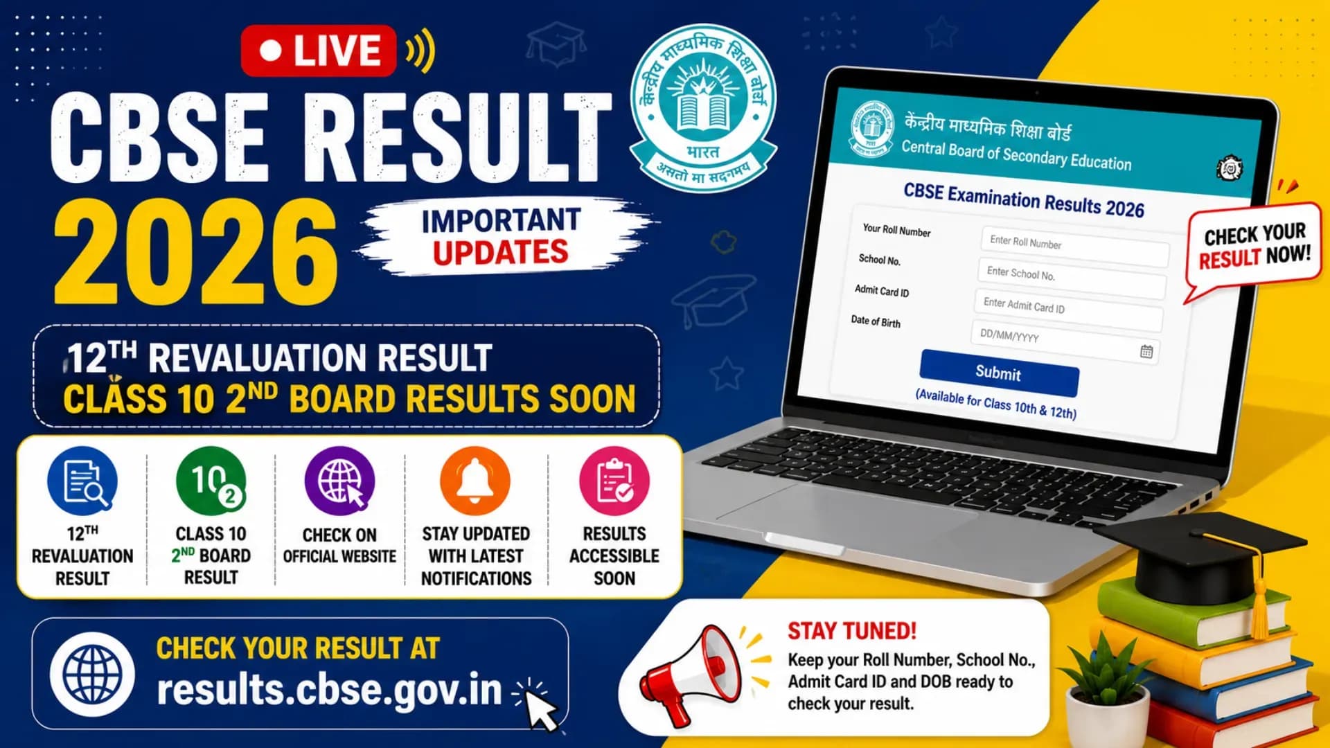 CBSE Result 2026 Live: 12th Revaluation Result, Class 10 2nd Board Results Soon on results.cbse.gov.in , important updates
