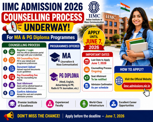 IIMC Admission 2026 Counselling Process for MA and PG Diploma Programmes Underway, Apply Until June 7 at iimc.admissions.nic.in