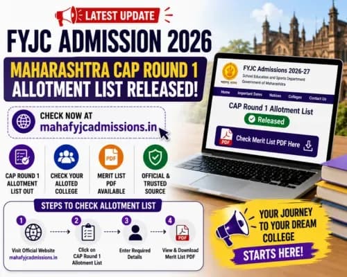 FYJC Admission 2026: Maharashtra CAP Round 1 Allotment List Released at mahafyjcadmissions.in; Check Merit List PDF Here