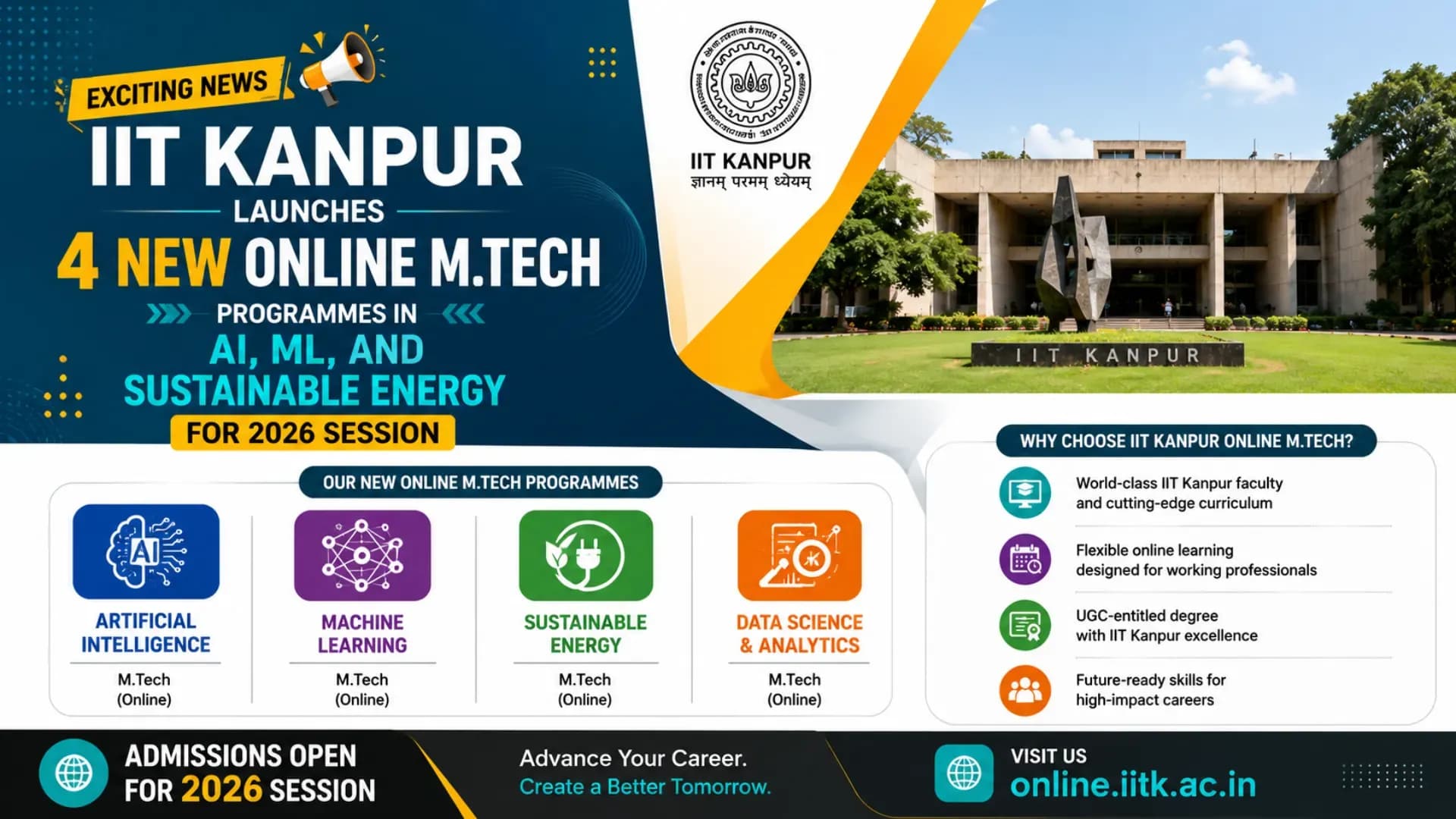 IIT Kanpur Launches 4 New Online M.Tech Programmes in AI, ML, and Sustainable Energy for 2026 Session