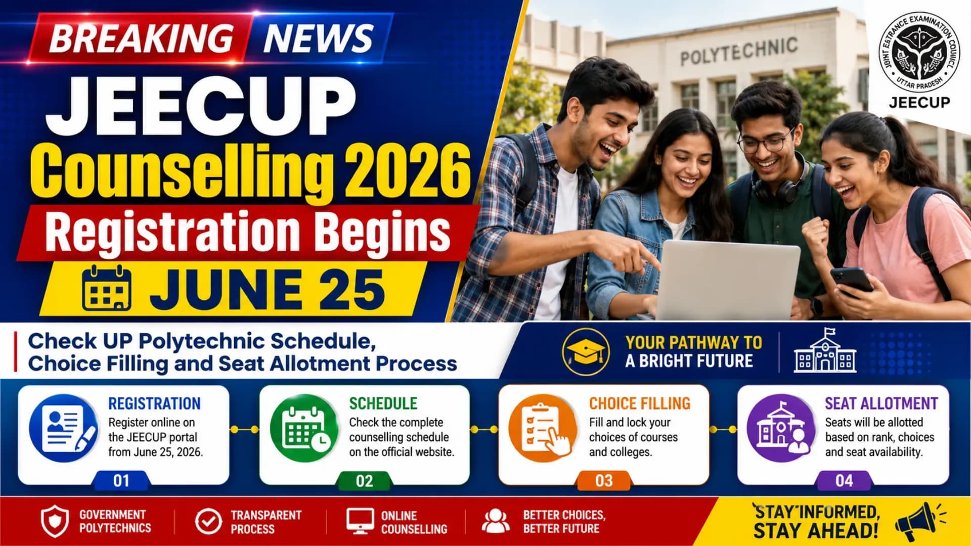 JEECUP Counselling 2026 Registration Begins June 25: Check UP Polytechnic Schedule, Choice Filling and Seat Allotment Process