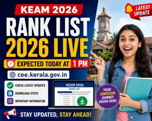 KEAM Rank List 2026 LIVE: Expected Today at 1 PM on cee.kerala.gov.in; Check Latest Updates and Download Steps