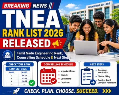 TNEA Rank List 2026 Released: Check Tamil Nadu Engineering Rank, Counselling Schedule and Next Steps