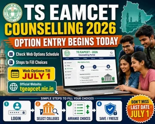 TS EAMCET Counselling 2026 Option Entry Begins Today: Check Web Options Schedule and Steps to Fill Choices