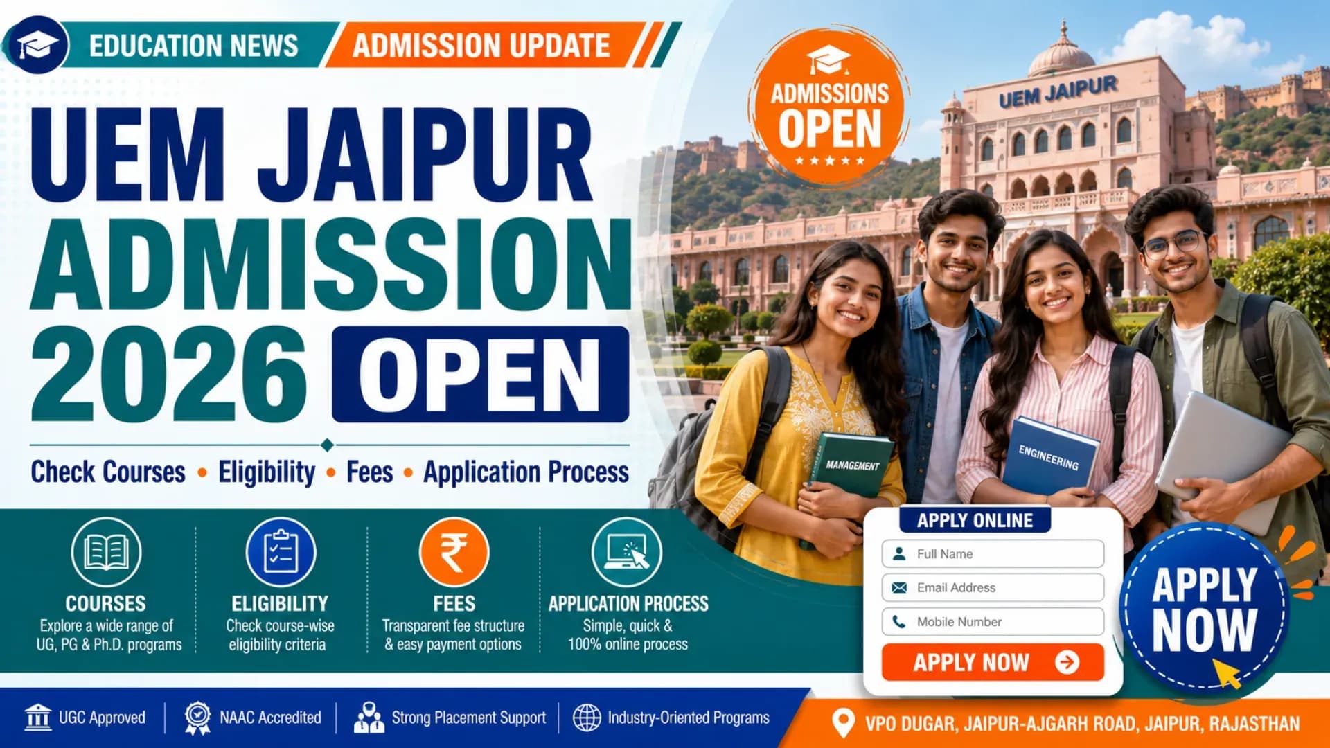 UEM Jaipur Admission 2026 Open: Check Courses, Eligibility, Fees and Application Process