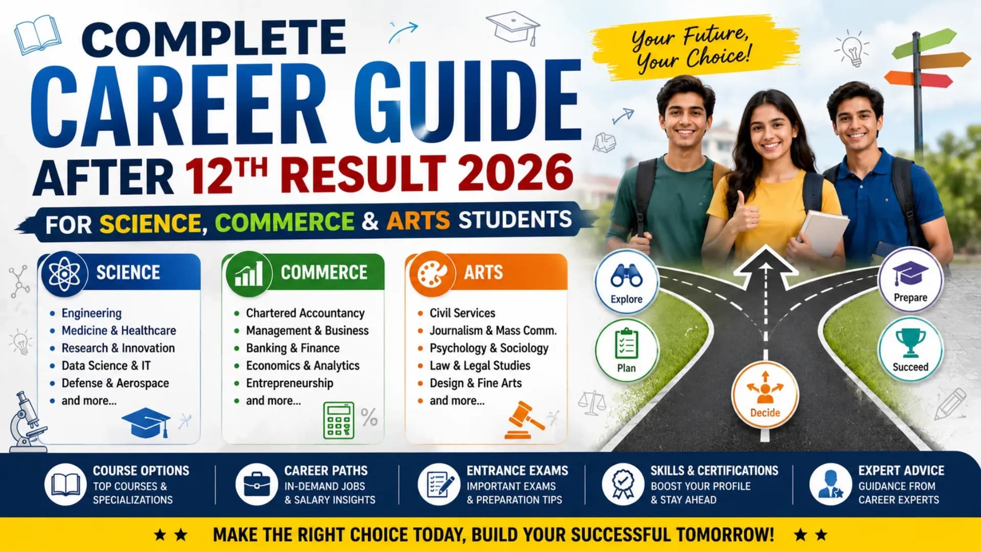 Complete Career Guide After 12th Result 2026 for Science, Commerce & Arts Students