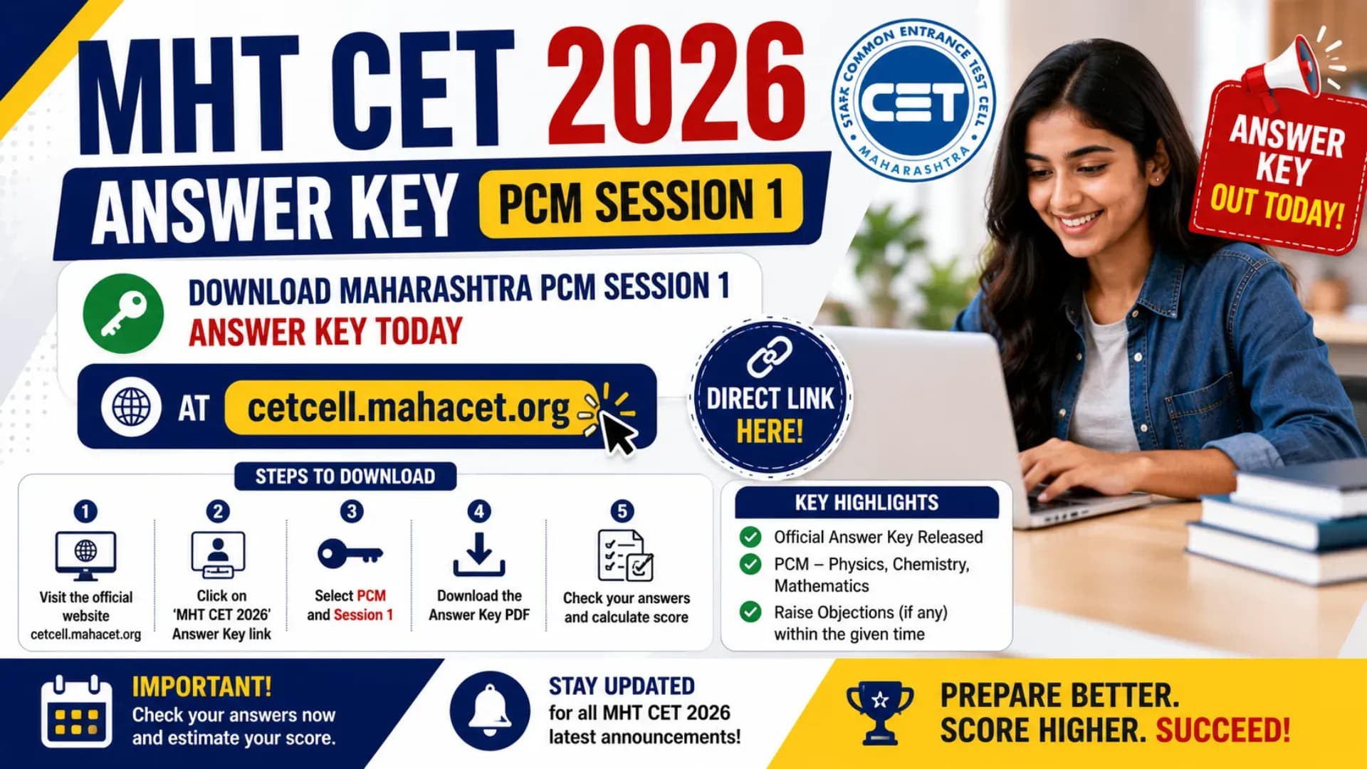 MHT CET Answer Key 2026: Download Maharashtra PCM Session 1 Answer Key Today at cetcell.mahacet.org; Direct link here
