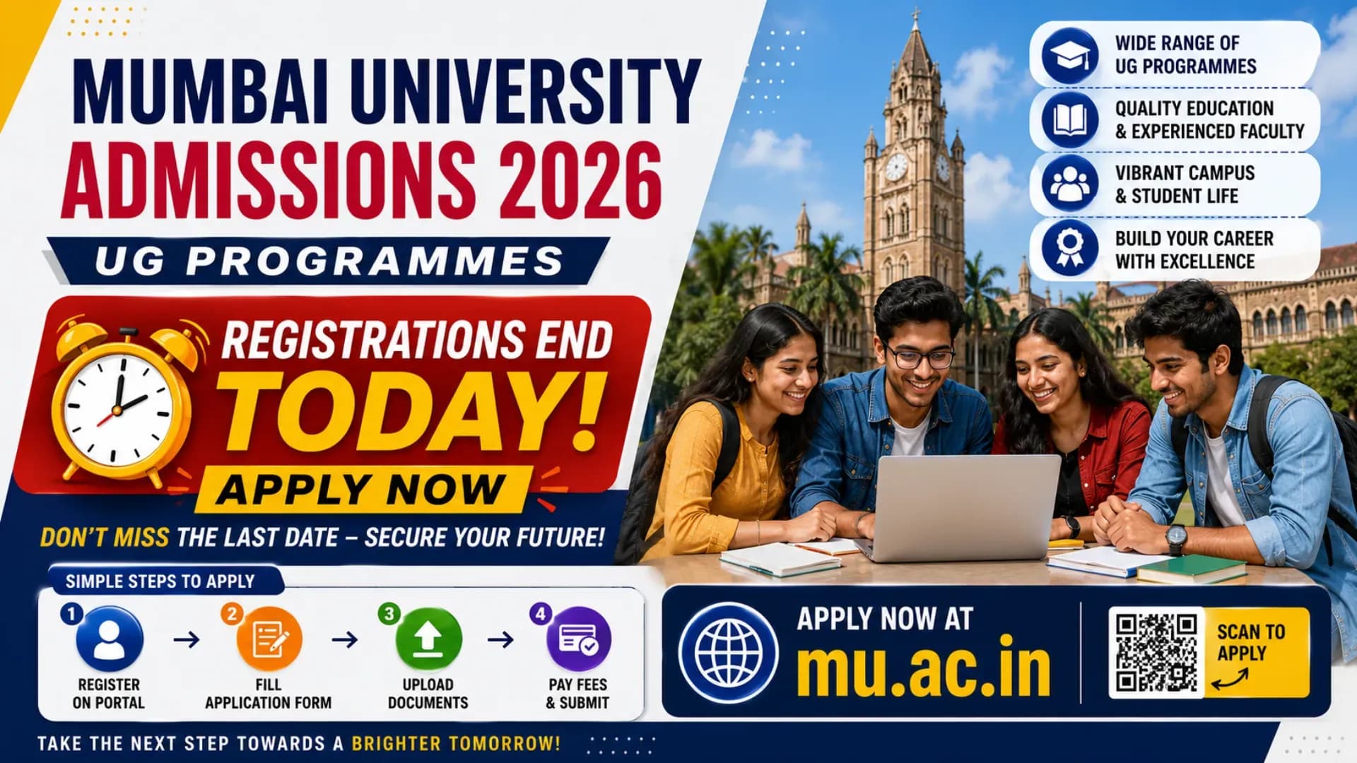Mumbai University Admissions 2026: Registrations End TODAY, Apply Now for UG Programmes at mu.ac.in
