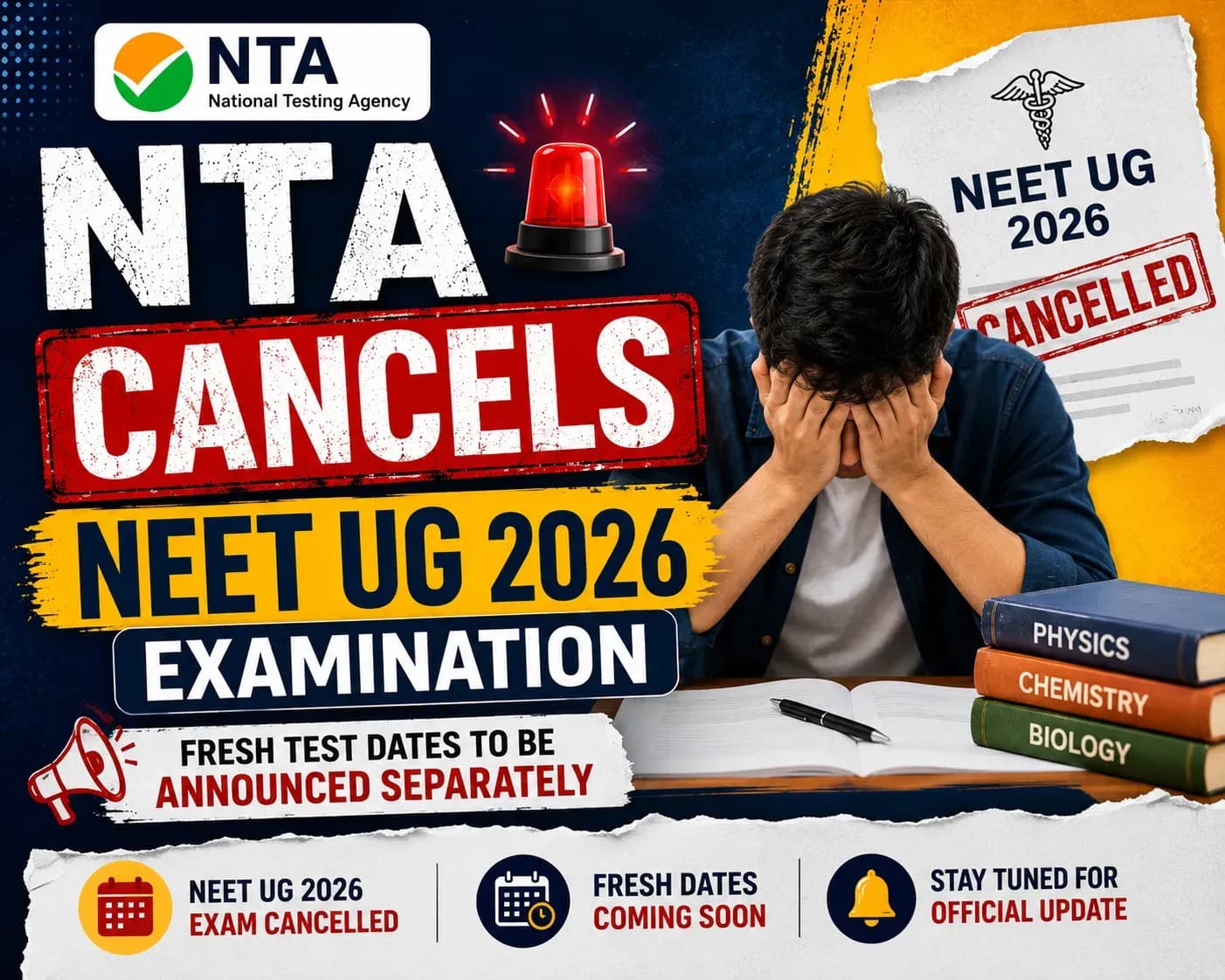 NTA Cancels NEET UG 2026 Examination, Fresh Test Dates to Be Announced Separately