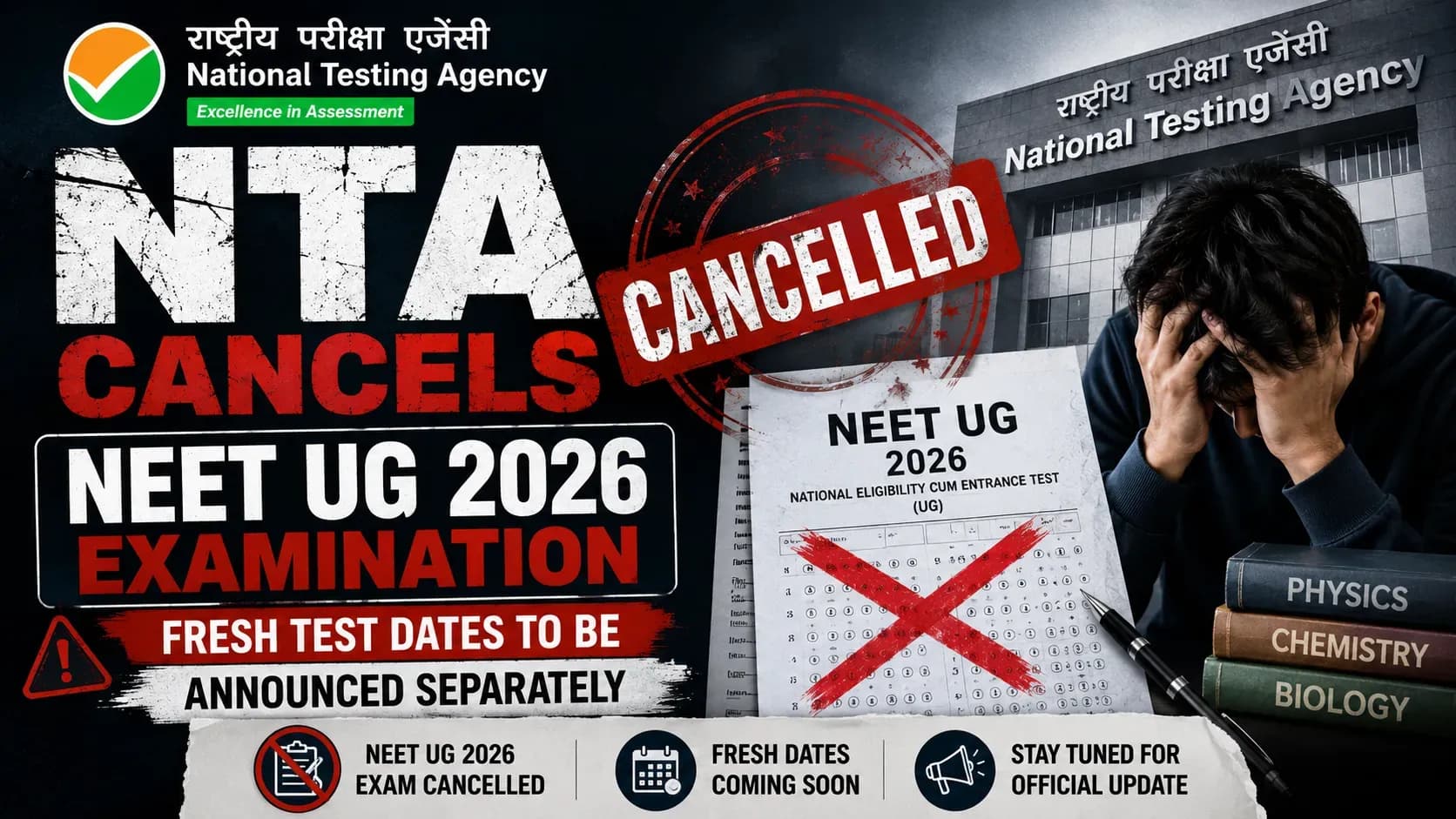 NTA Cancels NEET UG 2026 Examination, Fresh Test Dates to Be Announced Separately
