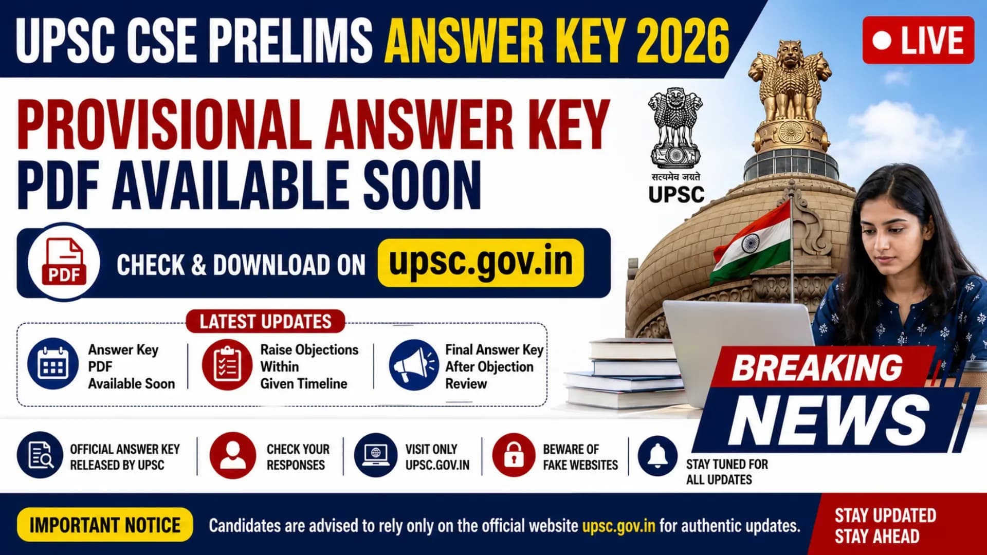UPSC CSE Prelims Answer Key 2026 LIVE: Provisional Answer Key PDF Available Soon at upsc.gov.in, Check Updates