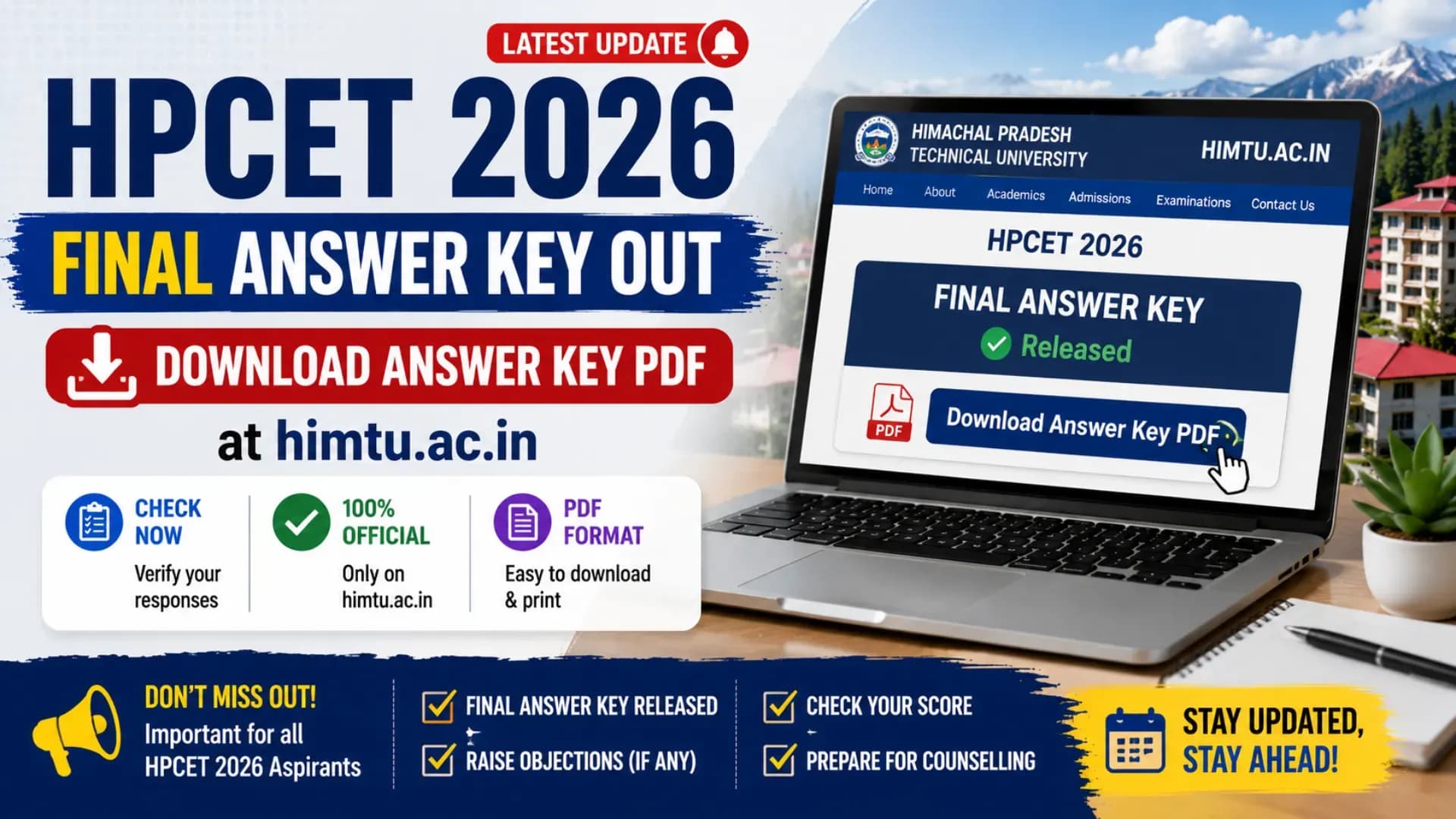 HPCET 2026 final answer key has been released on the official website himtu.ac.in. Candidates can download the final answer key PDF online and check revised responses before the result announcement. Get direct link, important updates, and latest details here.