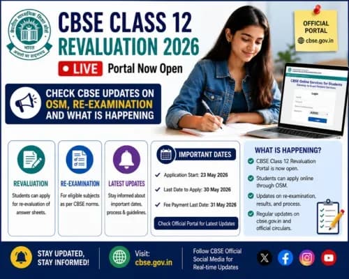CBSE Class 12 Revaluation 2026 LIVE: Portal Now Open, Check CBSE Updates on OSM, Re-examination and What is Happening