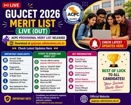 GUJCET 2026 Merit List LIVE (OUT): ACPC Provisional Merit List Released, Download at gujacpc.admissions.nic.in, Check Latest Updates Here