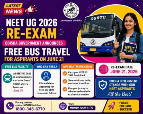 NEET UG 2026 Re-Exam: Odisha Government Announces Free Bus Travel for Aspirants on June 21