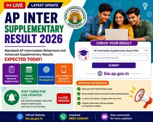 AP Inter Supplementary Result 2026 LIVE: Manabadi AP Intermediate Betterment and Advanced Supplementary Results Expected Today at bie.ap.gov.in