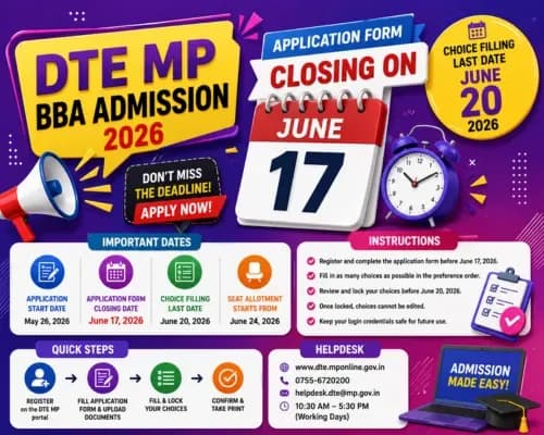 DTE MP BBA Admission 2026 Last Date June 17