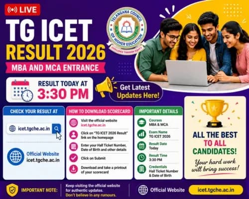 TG ICET Result 2026 LIVE: MBA and MCA Entrance Result at 3:30 PM Today, Download Scorecard at icet.tgche.ac.in