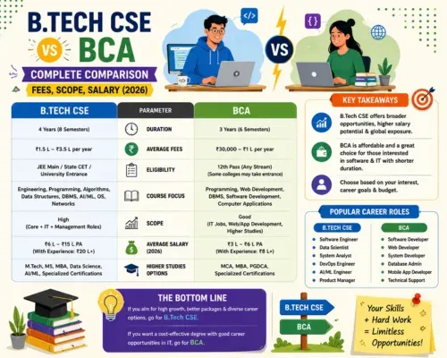 B.Tech CSE vs BCA: Complete Comparison — Fees, Scope, Salary (2026)